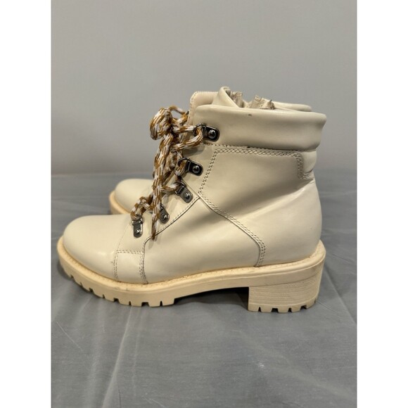 Blondo Waterproof Ankle Boots Cream Leather Lug Sole Lace Up Zip Women’s 6W - Picture 2 of 9
